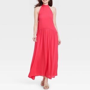 a New Day Pink Tie Neck Backless Sleeveless Maxi Dress